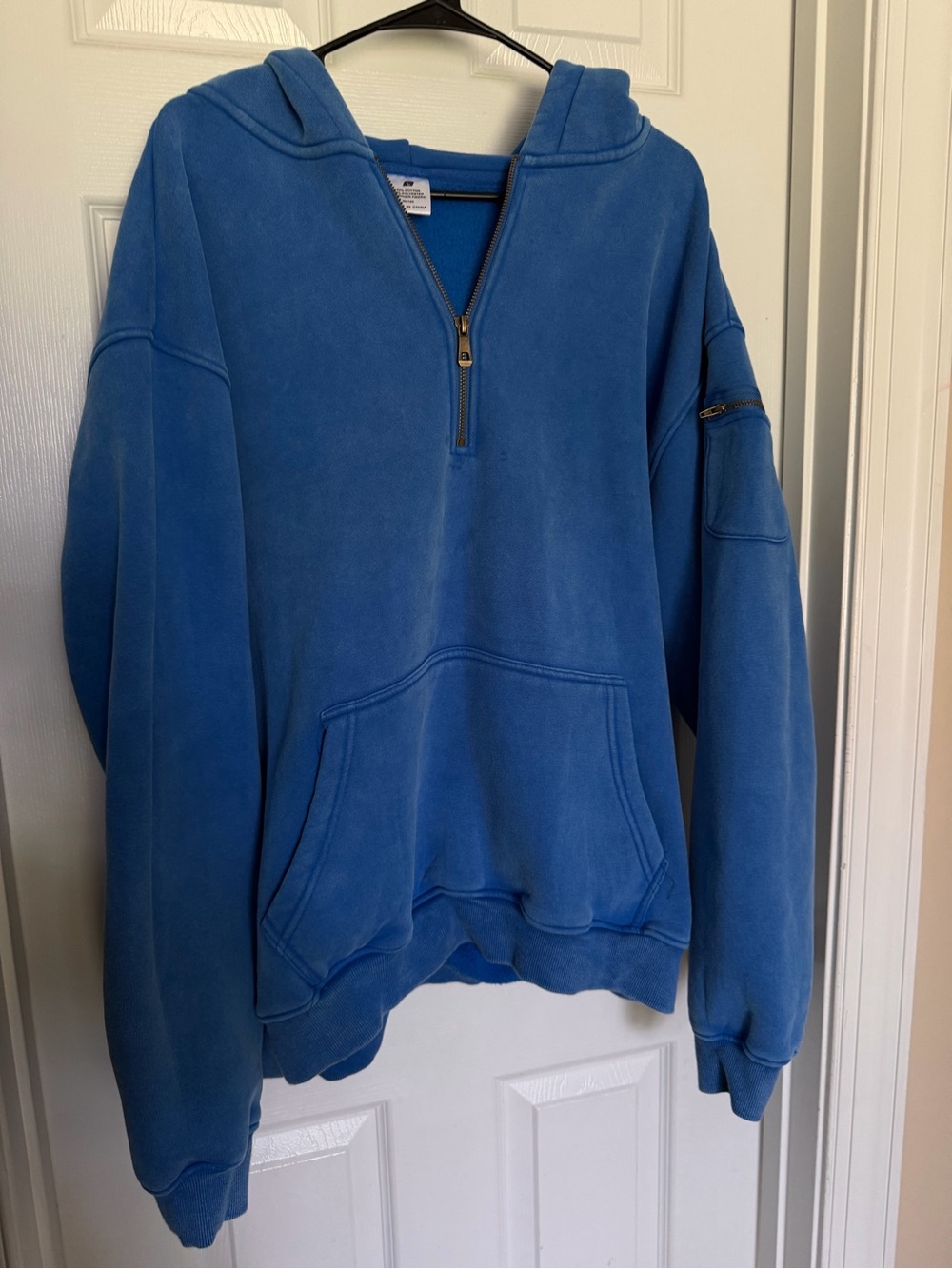 Men's Blue Half-Zip Hooded Pullover Sweatshirt